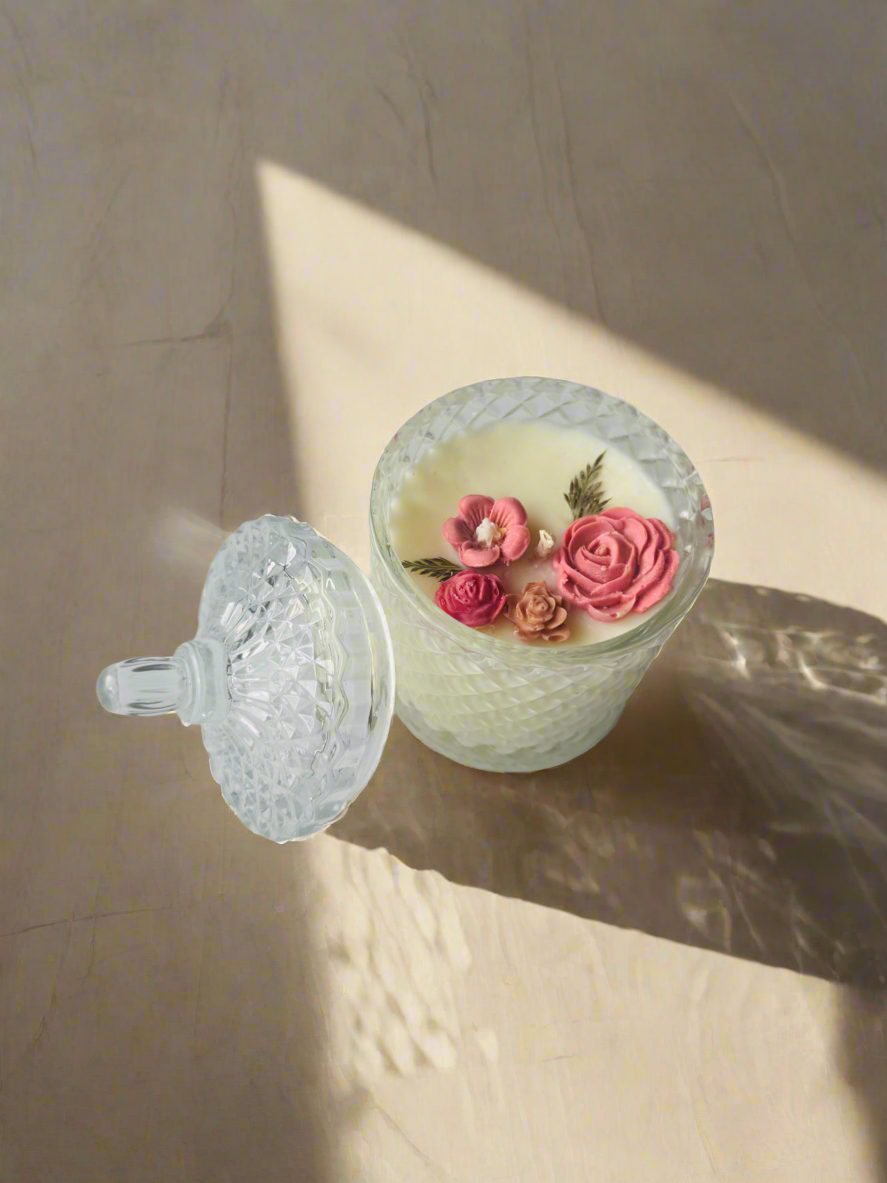 7 oz Soy Candle With Pink & Red Flowers
