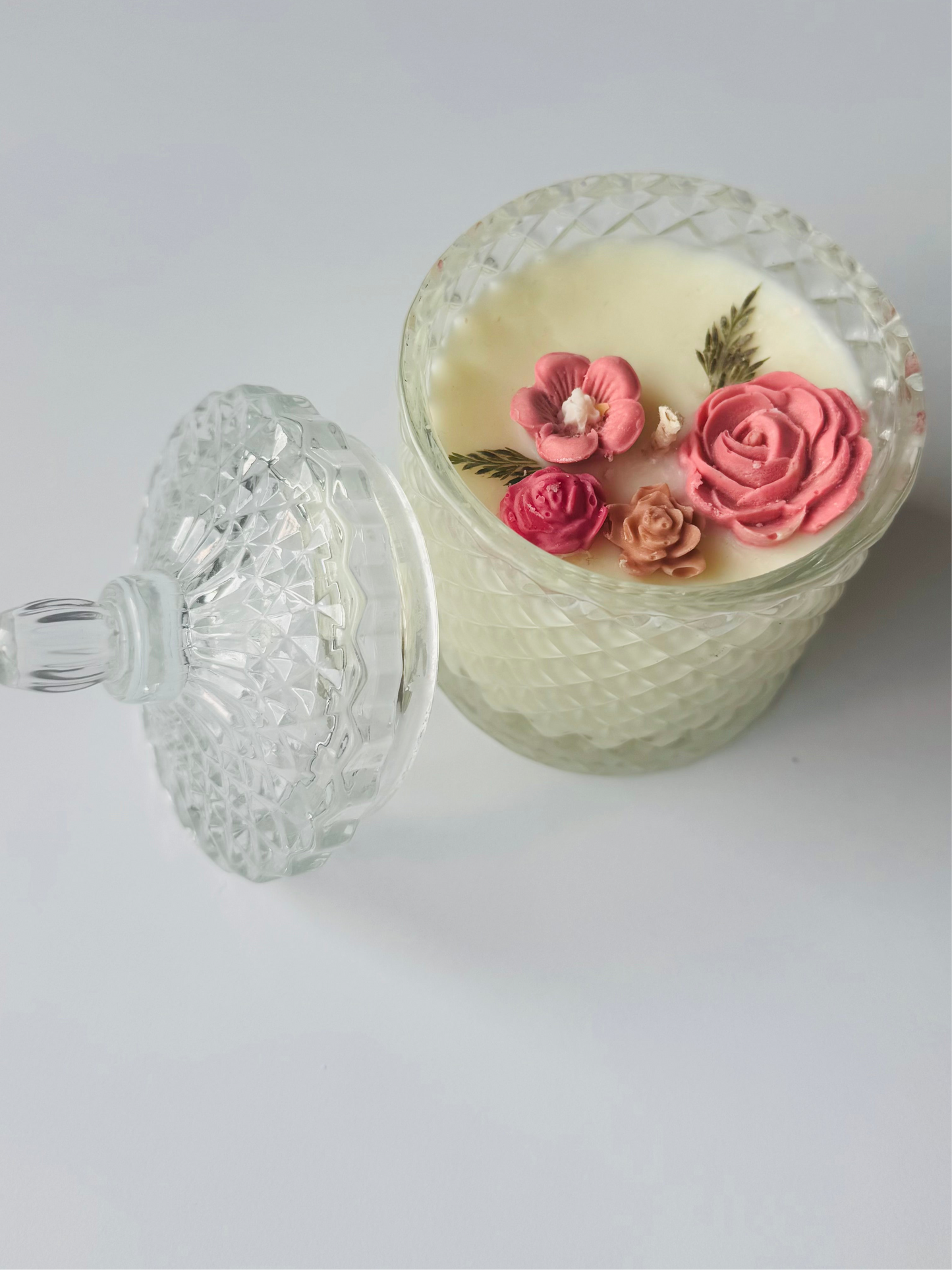 7 oz Soy Candle With Pink & Red Flowers