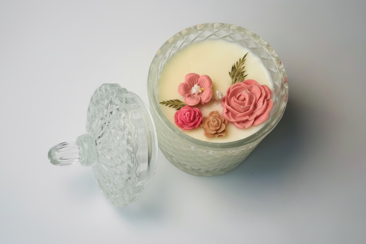 7 oz Soy Candle With Pink & Red Flowers